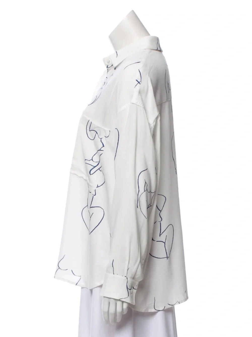 NWT PALOMA WOOL WOMENS LEANDRA BUTTON-UP BLOUSE, SIZE OS (MEDIUM), WHITE/BLUE - Picture 5 of 14